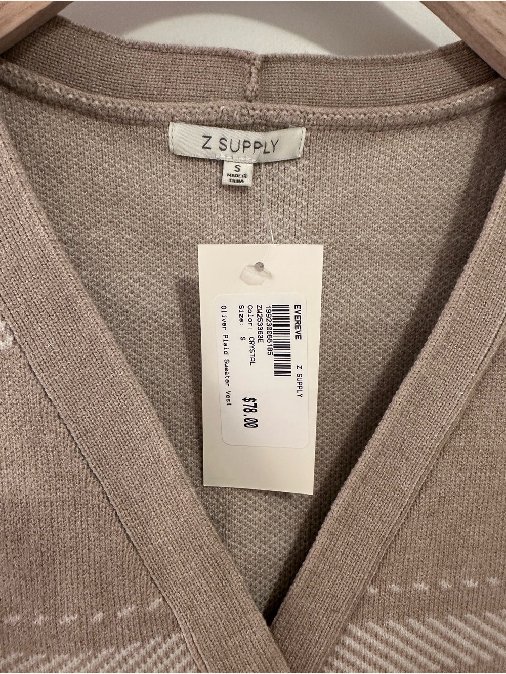 Z Supply Plaid Taupe & Cream Button-Front Knit Vest - Picture 4 of 5